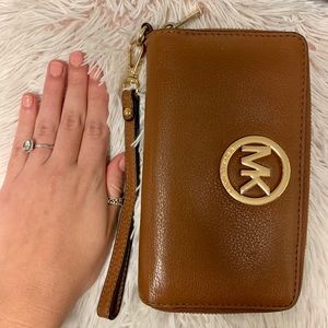 Michael Kors Brown Leather Wristlet/Wallet